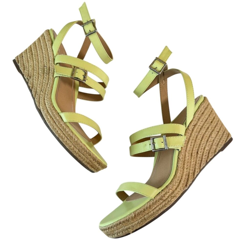 Vionic Sabina Wedge Sandals Size 8.5 Pale Lime Green Espadrilles Heels Strappy